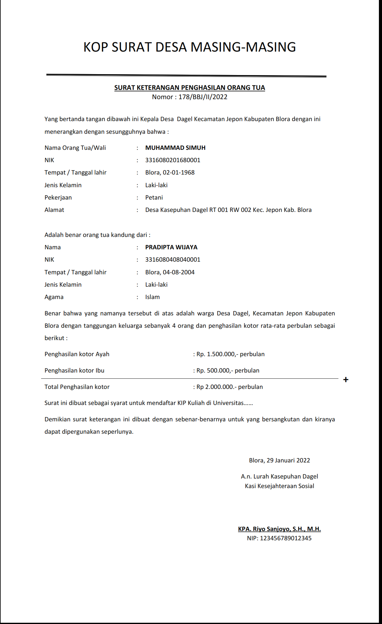 1665655980 341 Contoh Format Surat Keterangan Gaji Orang Tua untuk KIP Kuliah