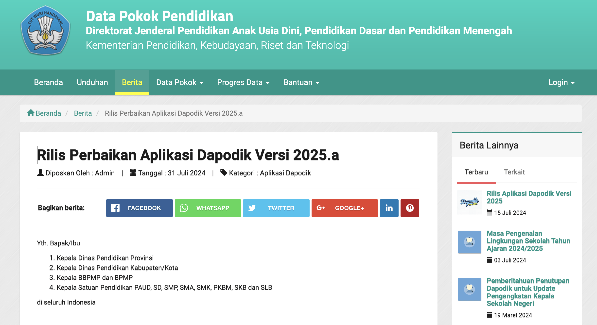 Rilis Aplikasi Dapodik Versi 2025 a Terbaru