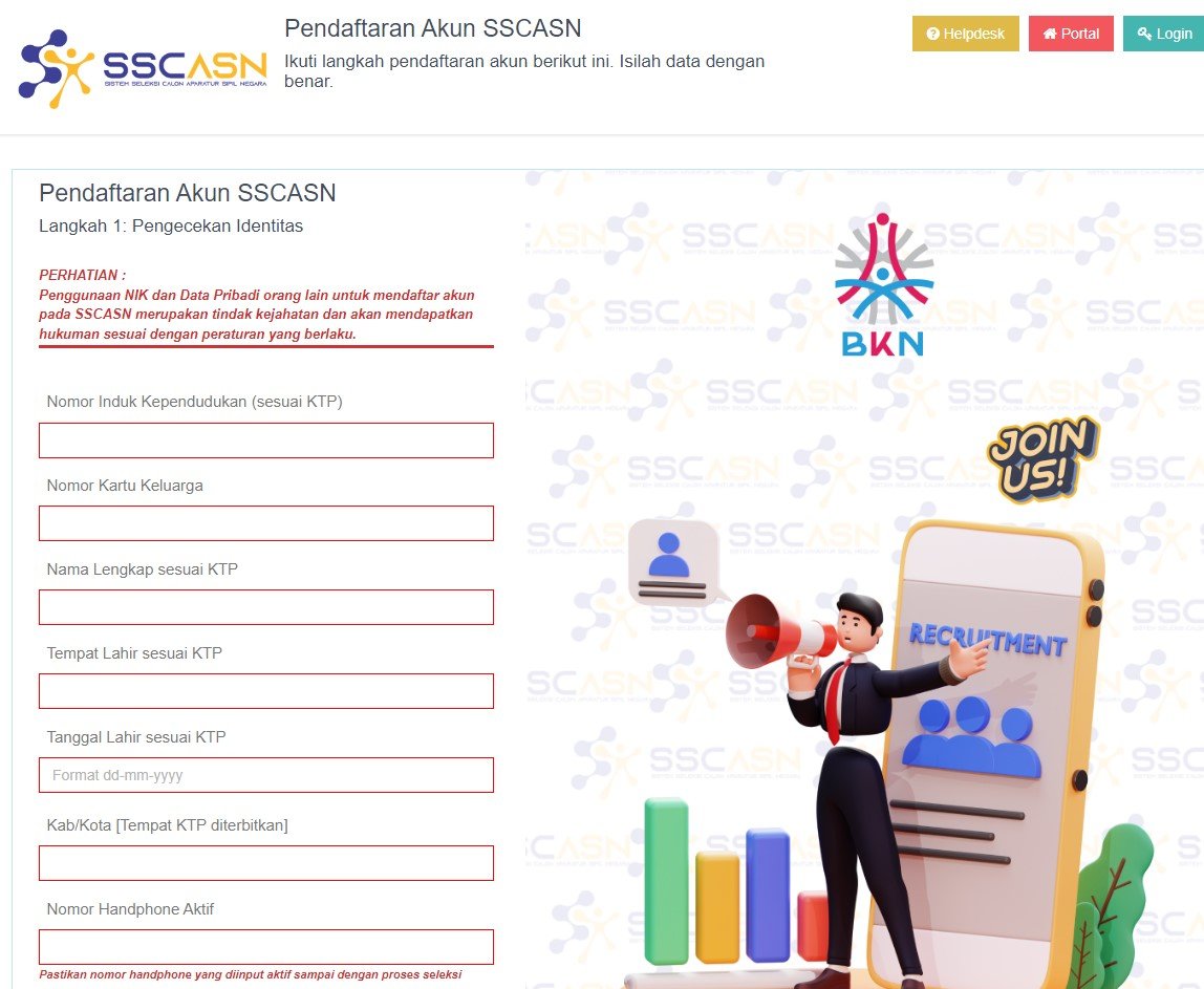 Tahapan Pendaftaran Akun Untuk Seleksi CPNS di Website SSCASN BKN GO ID